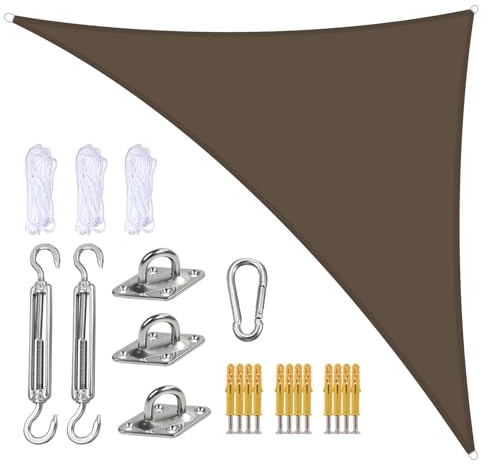 Tenda da sole triangolare di alta qualità, 4 x 4 x 5,7 m, protezione UV al 95%, traspirante, resistente alle intemperie, vela ombreggiante per giardino, balcone e patio, con occhielli e corde di