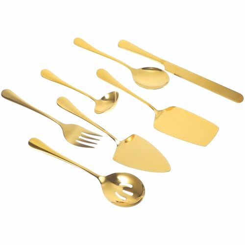 BUGUUYO Set Ustensiles de Service Dorés Acier Inoxydable pour Gâteaux Fourchette Couteau et Spatule pour Buffet Fête et Mariage