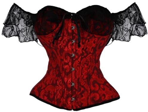 OPLERT Top corsetto con maniche in pizzo per donna, intimo modellante vintage floreale, top bustier con corsetto a seno intero