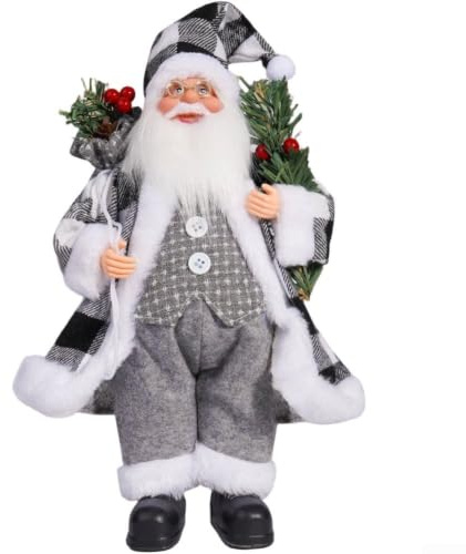 Muñeca de Papá Noel de pie de 12 pulgadas para decoración de ventanas navideñas que añade encanto festivo clásico a la chimenea o exhibición de habitación, figura de tela de temporada (C)