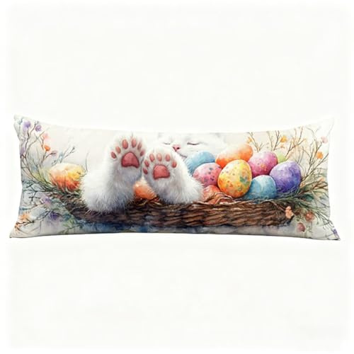 Taie Oreiller Pâques Oreiller de Corps Simple Taie de Traversin 140 x 40 cm (Lot de 1) Coussin pour Dormeur Latéral, Impression Recto Verso Velour Taies D'oreillers pour Salon Lit Coussin Long H0-718