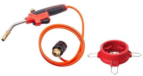 ROTHENBERGER Industrial Multibrenner Set mit 1,35 m Propan-Gasschlauch | Anschluss an Schraubgaskartusche 7/16EU, inkl. Standfuß für Gaskartuschen, Lötgerät zum Hart- und Weichlöten, 800°C