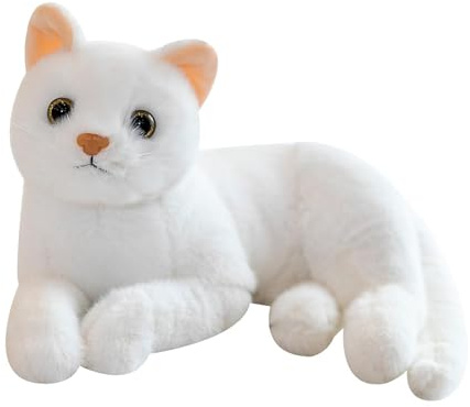 BEALIFE Adorable Peluche Chat, Jouet en Peluche, Compagnon de poupée Mignon, Coussin Douillet, Jeux d'imagination pour Enfants, Oreiller pour poupée, décoration intérieure, Jouet pour, Blanc, 32 cm