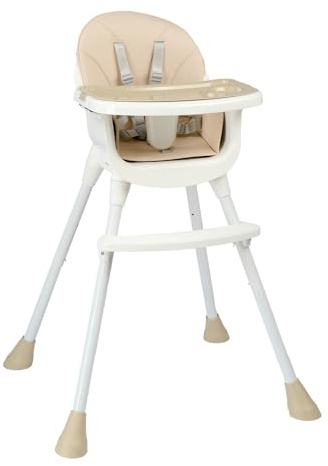 LALAHO 3 in 1 Babyhochstuhl, Verstellbar zum niedrigen Kinderhocker, Abnehmbares Doppeltablett, Mit 5-Punkt-Sicherheitsgurt, Geeignet für Babys von 6 bis 36 Monaten (Beige)