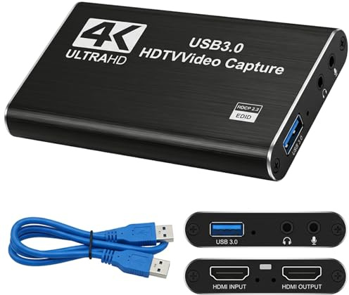 4K 60Hz Capture Card for Streaming, HDMI Video Capture Card with USB 3.0, Game Capture Card Compatible with Series X S Switch PC iOS Devices, Video Recording for OBS Streamlabs XSplit Low Latency Chip
