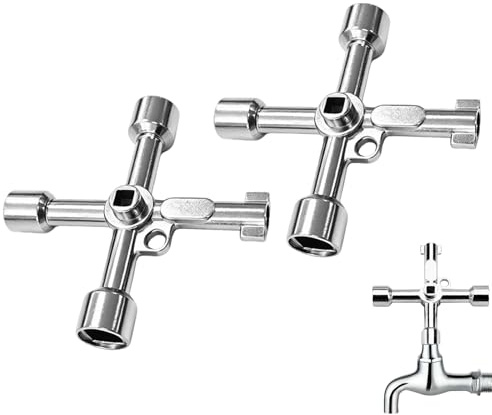 Larebidtex 2 Piezas Llave Multifuncional de 4 Vías en Aleación de Zinc para Contadores de Agua y Válvulas de Gas - Herramienta Resistente y Versátil para Profesionales y DIYers