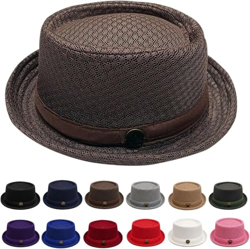 Sommar luftig stickad gris pie-hatt för män, lätt och vikbar modell, solskydd perfekt för stranden, utomhusaktiviteter, jazzstil, melonhatt lämplig för resor