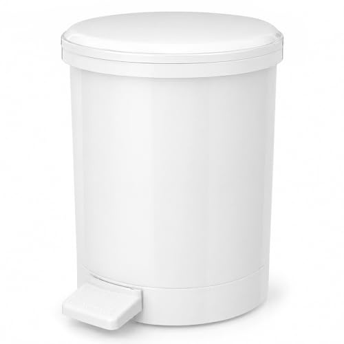 Chabrias 20 Litre Kitchen Pedal Bin with Lid - White Plastic Step-On Waste Bin with Removable Inner Bucket, Large Household Rubbish Bin for Kitchen, Utility Room, Office or Recycling Use - 20L White