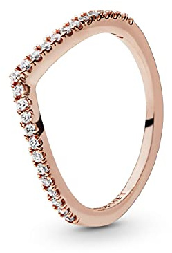 Pandora Wishbone-Ring, funkelnd, 14-karätig Roségold-vergoldet, mit klarem Cubic Zirkonia