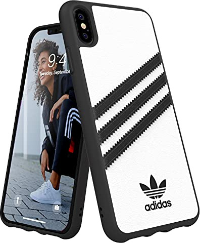 adidas Handyhülle Entwickelt für iPhone XS Max Hülle, Fallgeprüfte Hüllen, stoßfeste erhöhte Kanten, Original Schutzhülle, Weiß und Schwarz Streifen - 6.46 Zoll