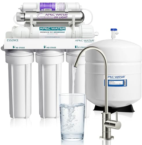 APEC Water System ROES-PHUV75 Essence Series Top Tier Alkaline Mineral pH+ and UV Ultra-Violet Sterilizer 75 GPD 7-Stage Ultra Safe Reverse Osmosis Drinking Water Filter System