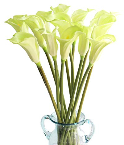 cn-Knight 10pcs Realistic Green Calla Lily Artificial Flowers, 26'' Long Stem, Wedding & Party Decor