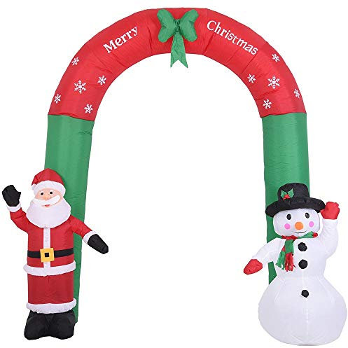 BAKAJI Arco Gonfiabile Gigante Natalizio Altezza 240 cm con Babbo Natale e Pupazzo di Neve con Kit Fissaggio per Esterno Illuminazione LED Protezione IP44 Decorazione Natalizia (250 cm)