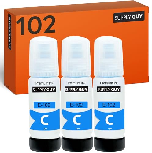 Supply Guy Tinte Cyan kompatibel mit Epson 102 für EcoTank ET-4850 ET-2850 ET-2856 ET-3850 ET-4856 ET-15000 (3x70ml Tintenflaschen)