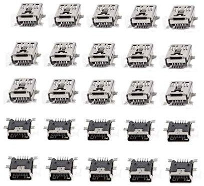 bnafes Mini USB Type B Female Port 5-Pin 180 Degree SMD SMT PCB Jack Socket - (25 Pcs)