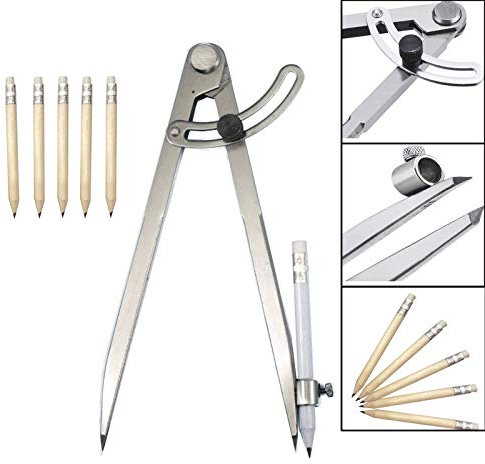 SETROVIC-DE Spitzzirkel 200 mm/8 Zoll, Große Bleistift Markierung Zirkel mit Bleistifthalter für Zeichenkreise, Zimmerei, Metallbearbeitung und Lederverarbeitung