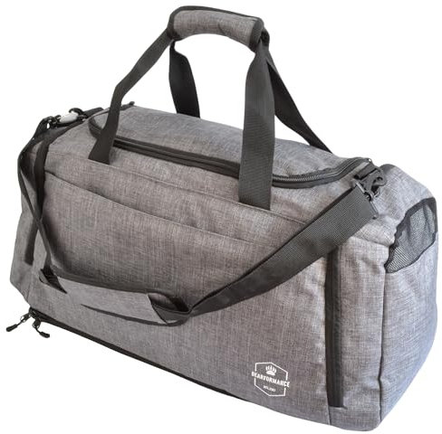 Bearformance® Ultimate Sportbag | Sporttasche mit Schuhfach & Nassfach mit Rucksackfunktion für Herren & Damen für Sport, Training, Gym, Calisthenics, Reise aus recyceltem PET | Größe XL 70L | Grau