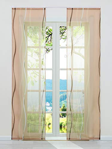 ESLIR 2er Set Flächenvorhänge Schiebegardinen Voile Gardinen mit Klettband Schiebevorhang Transparent Vorhang Wellen Muster Sand BxH 57x175cm 2 Stück