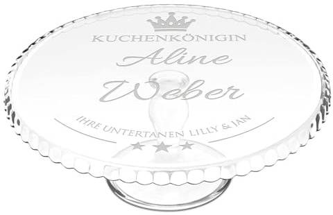 Maverton Tortenplatte mit Gravur - personalisiert - Kuchenständer mit Fuß - Geschenkidee für Hobbybäckerin & Naschkatze - Geburtstagsgeschenk für Frauen - Krone