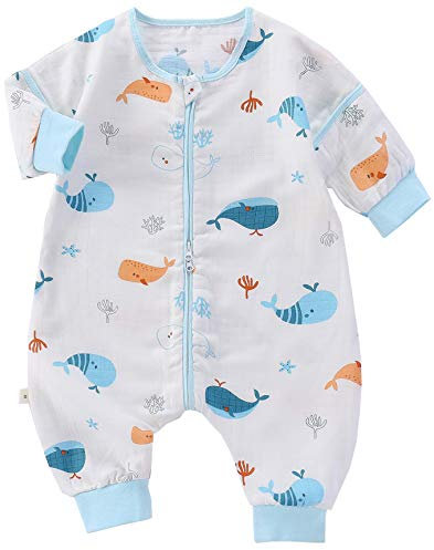 Chilsuessy Baby Sommer Schlafsack mit abnehmbaren Ärmeln 1 Tog 100% Baumwolle Kleinkind Schlafsack mit Füße Frühling Schlafsack für Junge und Mädchen, Wal, L/Baby Höhe 85-95cm