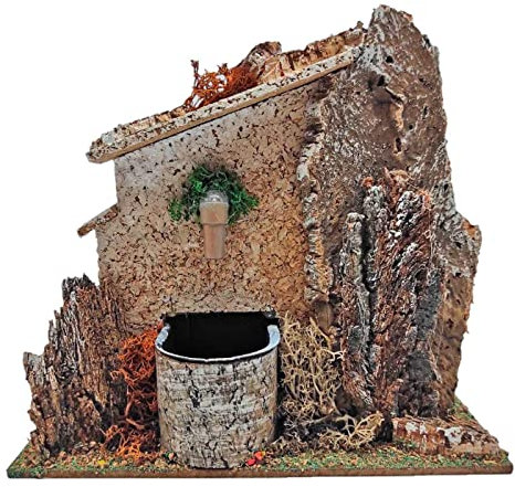 Acan Tradineur - Fuente eléctrica para belén 13 x 15,3 x 8,7 cm, 2,5W, Fuente rústica con Agua para Portal, Nacimiento, Figura Decorativa Navidad, Modelo Aleatorio