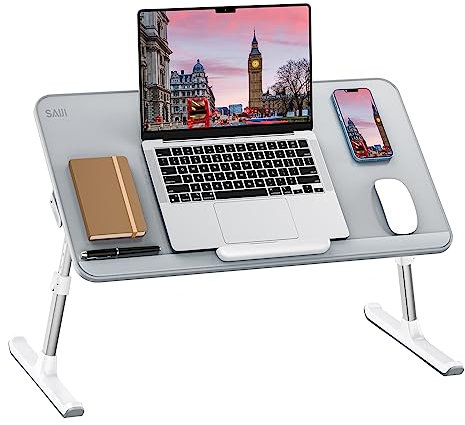 Laptop Tisch, SAIJI Bett Tisch, Dicker stabil Füße, Höhenverstellbar und Winkelverstellbar, genügend Maus Platz, bis zu 17in Laptop, für Homeoffice, Frühstücken, Lernen (Grau, 60 * 33cm)