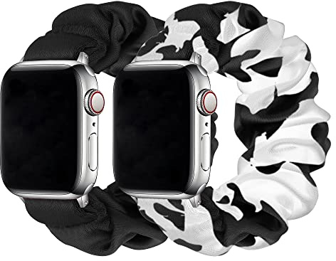 Meideli 2 Pack Pattern Printed Fabric Wristband Compatible with Apple Watch scrunchie Strap, Scrunchie Elastic Strap Compatible with Apple iWatch Sery 10 9 8 7 6 5 4 SE