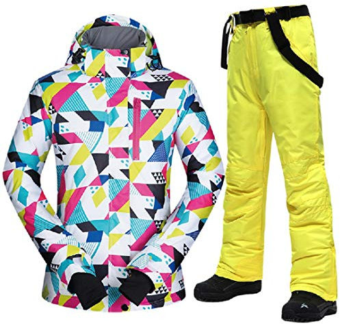 Saeohnssty Winter-Skianzug für Damen, wasserdicht, warm, Skijacke und Hose, Ski- und Snowboardanzüge, CSJ und Gelb, XL