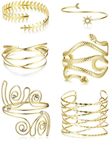 ORAZIO 6 PCS Oberarmreif Gold Oberarm Manschetten Armbänder für Damen Armreif Oberarm Offene Armreifen Einfaches Schlangen Spiralarm Band Set Verstellbare Armreif Schmuck für Halloween Accessoires
