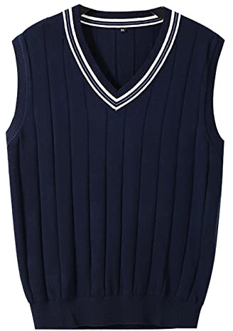 MANBOZIXi Maglioni Senza Maniche Uomo Maglione con Scollo a V Gilet in Maglia Elegante, Blu L