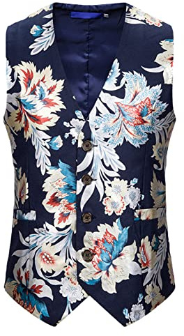 Youllyuu Chaleco floral bronceador para hombre, sin mangas, ajustado, con estampado floral de cachemira, chaleco, azul marino, M