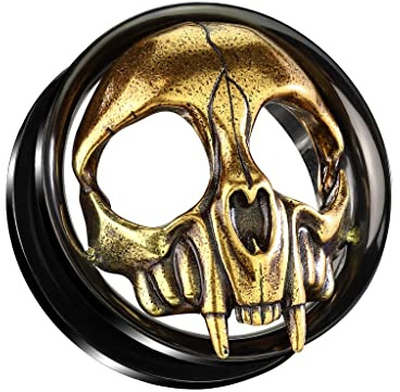 beyoutifulthings Ohr-Tunnel Schwarz Roségold Totenkopf Chirurgenstahl Ohr-Piercing Ohr-Schmuck Plug Screw Fit Schraub-Verschluss 8-25mm
