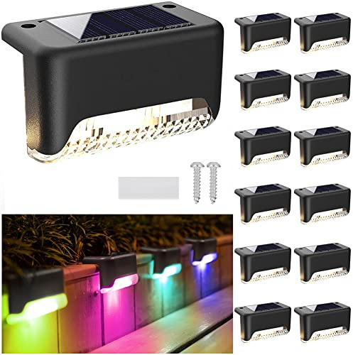 XhuangTech Solar Deck Lights Outdoor 12 Pack, Solar Step Lights Waterproof LED Solar Powered Outdoor Lights for Deck Stair Fence Railing Wall Garden Backyard (Multicolor)