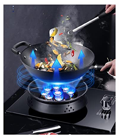 Fornello A Gas A Fuoco Singolo Da 33 Cm Incorporato Wok Da 5,2 KW A 9 Cavità Con Funzione Di Temporizzazione, Fornello A Gas A Conversione NG/GPL, Vetro Temperato Nero, Fornello A Libera Installazione