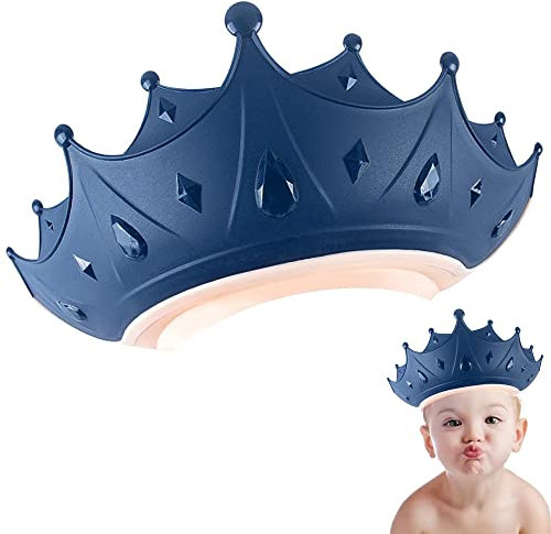 Duschhaube Kinder, Baby Shampoo Kappe, Baby Verstellbarer Shampoo Schutz, Shampoo Bade Bad SchüTzen Weiche Kappe Hut, Kappe Wasserdicht Cap für Kinder Mehr als 6 Monate Größenverstellbar, Krone-Blau