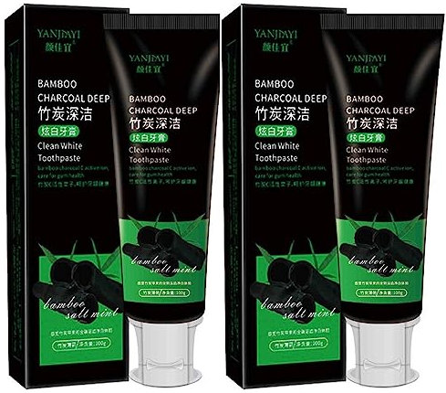 mugeleen Yanjiayi Bamboo Charcoal Deep Toothpaste, Aufhellende Zahnpasta mit Aktivkohle, Bambuskohle Deep Clean Toothpaste, Clean White Toothpaste, Fresh Breath, Remove Tooth Stains (2PCS)