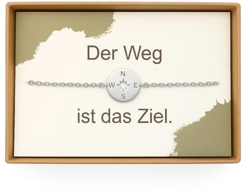 ONDEGO® Kompass Armband Edelstahl Glücksbringer Geschenk beste Freundin Freundschaftsarmband Motivation Orientierung Silber Gold Roségold mit Geschenkbox