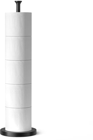 Free-Standing Toilet Roll Holder, Black Toilet Paper Storage Stand for Spare Rolls, Stainless Steel, Modern Design