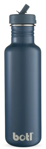 onegreenbottle BOTL - Tough Canteen Wasserflasche mit auslaufsicherem Strohhalm-Deckel, Edelstahl-Wasserflasche, nicht isoliert, Öko-Flasche, 800 ml, Schieferblau