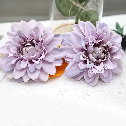 LIBERGA 10 Stück Künstliche Blumen Ohne Stiel, 10cm Dahlien-Blütenköpfe, Hochzeit Heimdekoration Zubehör Ästhetische Kunstblumen Dekor Basteln, Lila