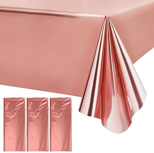 Festduk födelsedag 3 stycken – 137 x 274 cm folieduk, fläckskydd vattenavvisande, för fest dekoration födelsedag grillfest familjesammankomster camping (roséguld)