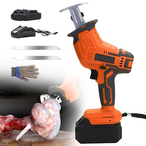 Sierra para huesos, Sierra de sable sin cable 48VF para carne, huesos, pavo, cubitos de hielo, jamón curado, oveja, ternera y cubitos de hielo,2Battery