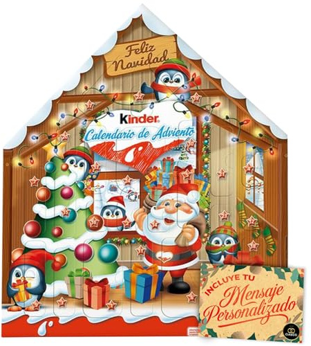 Kinder Home adventskalender 2025 - 24 olika choklad + 1 Kinder överraskningsägg - Cia&Co anpassningsbart kort ingår - gourmetjulset för barn och familjer - 184 g