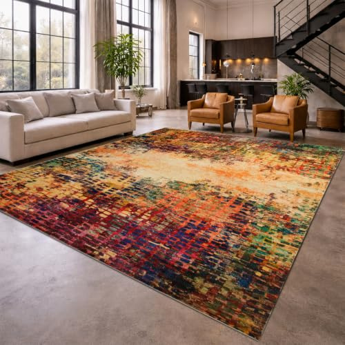 Imperial Rooms Machine Washable Rugs Living Room 120 x 170 cm – Soft Short Pile Large Area Rugs For Bedroom Lounge Non Slip Carpet Traditional Multicolored Design Vintage Boho Cashmere Rug, Vibrant