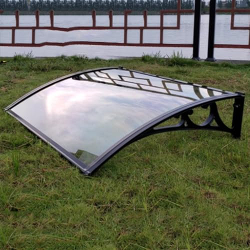 Türdach Überdachung Pultvordach Markise Fenster Schwarze Kunststoffhalterung und Transparente Platte Polycarbonat,Pavillion Türvordach Regenschutz Beständiger Eingangstür Garage Balkon (150×150cm)