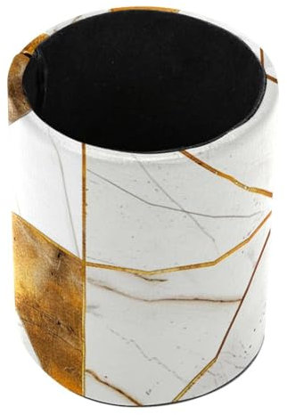 FNETJXF Make-up-Pinselhalter, Pinselhalter, Kunstleder-Caddy, modern, schlicht, grauer Marmor, goldene Linien, Nachttisch, Schreibtisch-Organizer