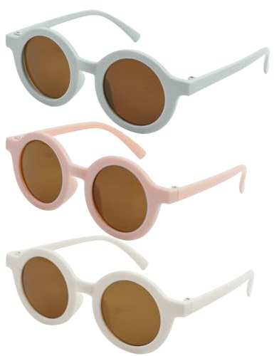 BEHAHAI Occhiali da sole rotondi per bambini, protezione UV 400, per bambini da 1 a 8 anni, stile retrò, per ragazze e ragazzi, rosa, bianco, blu, Taglia unica