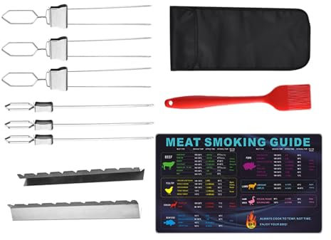 Pinchos de metal – Pinchos de carne para barbacoa, pinchos de 3 vías, accesorios de tenedor de parrilla para barbacoa, pinchos de pollo con bolsa de almacenamiento para carne, pollo