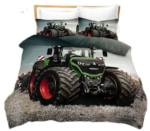 Traktor Kinder Jungen BettwäSche 135x200cm,Soft Bettbezug Mit Kissenbezug,3D Traktoren Schwarz BettwäSche-Sets Mit Reißverschluss (A2,155x220 cm + 80x80 cm)
