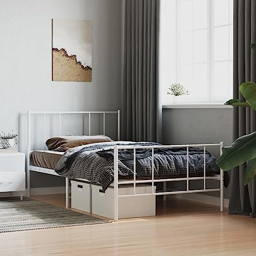 Bulliing Bettgestell mit Kopf- und Fußteil Tagesbett Betten Daybed Bettgestell Bed Frame Bett mit Kopfteil Metall Weiß 90x200 cm - 352540